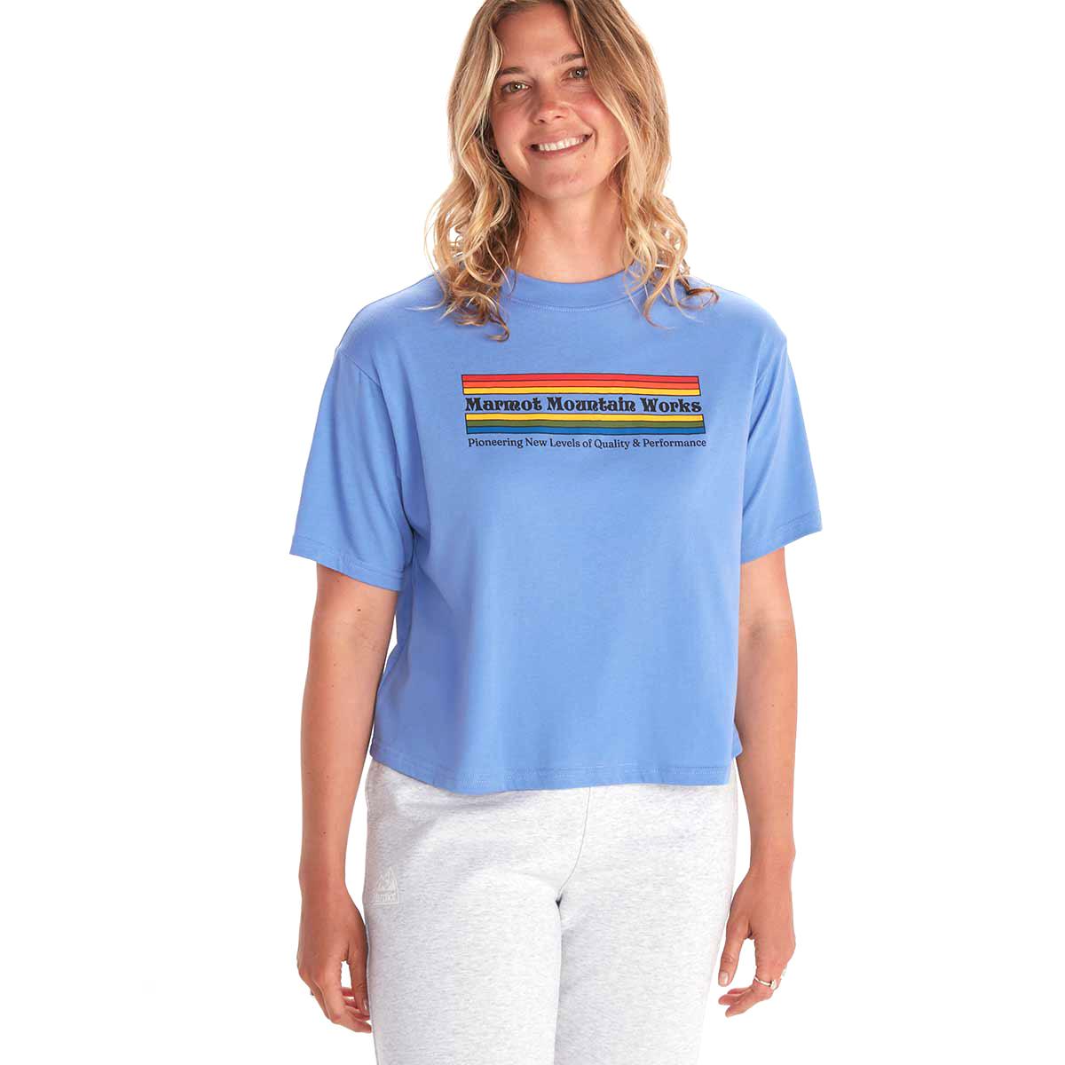 Marmot Pioneering Boxy Tee Women's in Getaway Blue